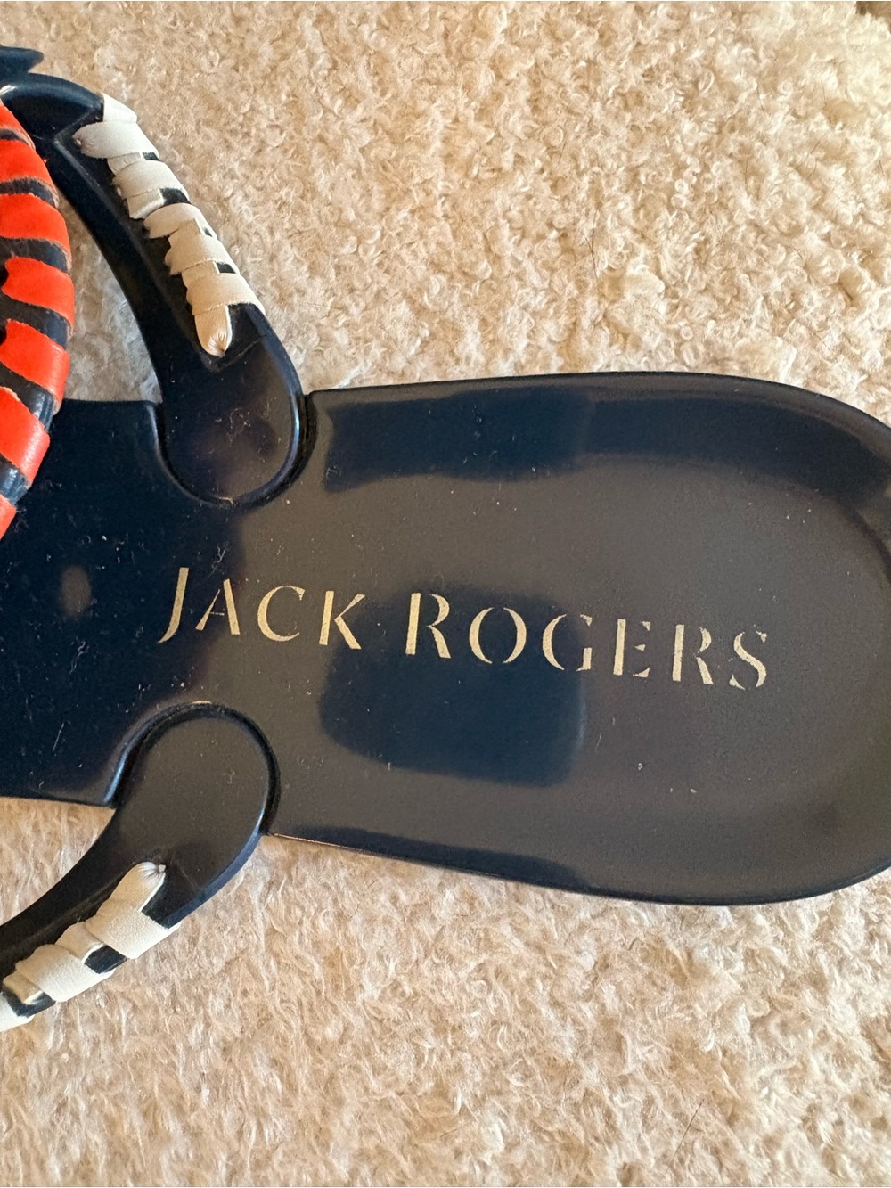 Jack Rogers Navy Sandal with Red and White Embellished Medallions - Picture 3 of 5